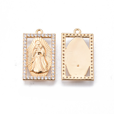 Brass Micro Pave Clear Cubic Zirconia Pendants KK-N232-173G-NF-1
