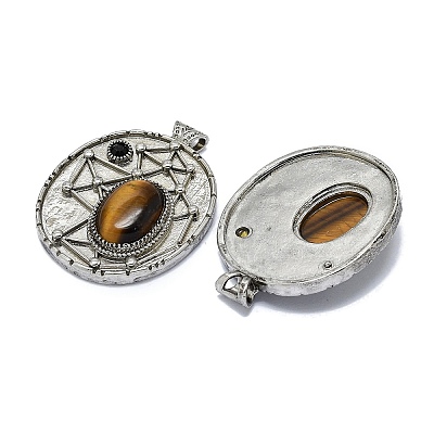 Natural Tiger Eye Oval Pendants G-Q165-03AS-02-1