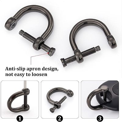 2Pcs 304 Stainless Steel D-Ring Anchor Shackle Clasps STAS-CA0001-56B-1