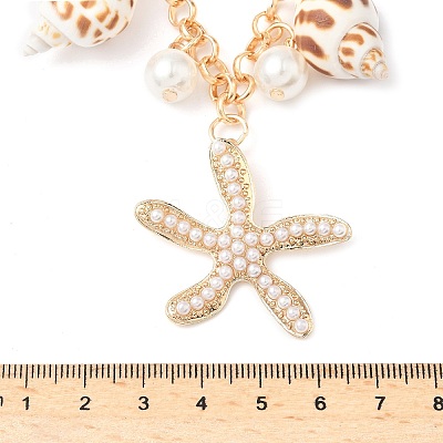 Summer Natural Shell & Plastic Pearl & Iron Starfish Alloy Double Layer Waist Belly Chains for Women LS-AJEW-G067-02G-1