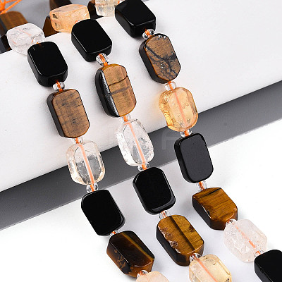 Natural Obsidian & Citrine & Tiger Eye Beads Strands G-N358-02A-05-1