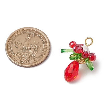 Glass with Round Shell Pearl and Acrylic Charms Pendants PALLOY-MZ00647-1