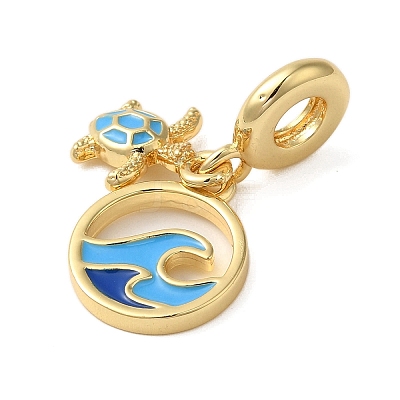 Rack Plating Brass Deep Sky Blue Enamel European Dangle Charms KK-P279-35G-1