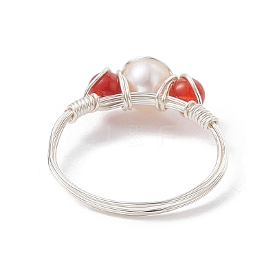 Copper Wire Wrapped Natural Gemstone Open Ring RJEW-JR00632-02-1