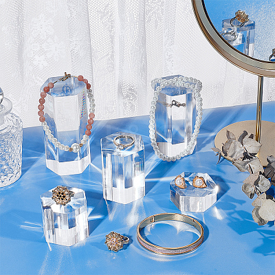 5Pcs 5 Styles Acrylic Hexagon Display Stands OACR-BC0001-22-1