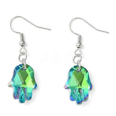 Hamsa Hand Glass Dangle Earrings EJEW-JE05326-1