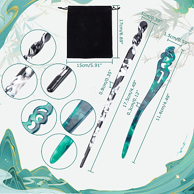8Pcs 8 Styles Acrylic Hair Sticks OHAR-NB0001-18-1