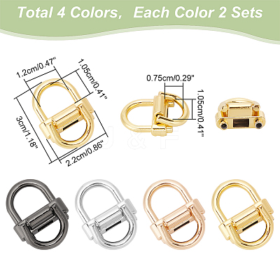 8 Sets 4 Colors Alloy Bag Double D-Ring Suspension Clasps FIND-WR0009-70-1