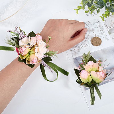 2Pcs 2 Style Silk Imitation Rose Corsage Boutonniere AJEW-CP0001-60-1