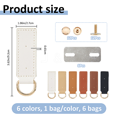6 Bags 6 Styles Alloy D Ring Clasps with PU Leather Tab FIND-FH0017-23-1