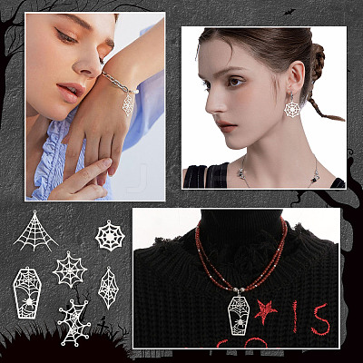12Pcs 6 Style 201 Stainless Steel Pendants STAS-SC0004-98-1