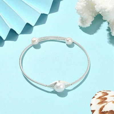 Natural Pearl Beaded Cuff Bangle BJEW-JB09494-1