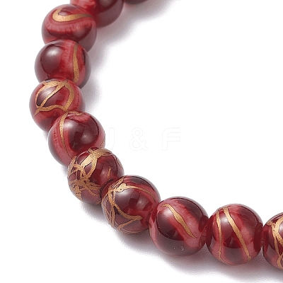 2Pcs Round Baking Paint Drawbench Style Glass Beaded Stretch Bracelet Sets BJEW-JB12652-1