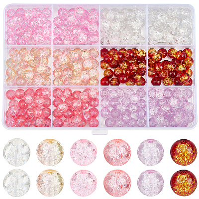 300Pcs 6 Colors Spray Painted Crackle Glass Beads CCG-PA0001-02-1