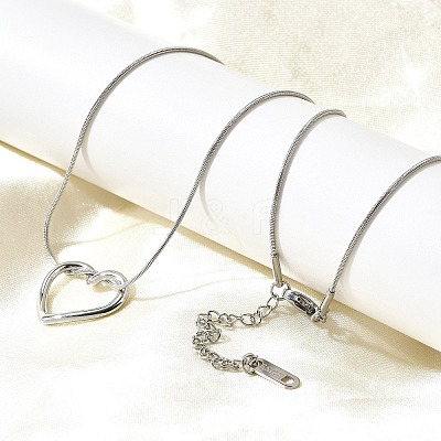 201 Stainless Steel Hollow Heart Pendant Snake Chain Necklaces for Women LS-NJEW-B124-02P-1