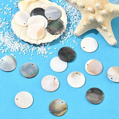 10Pcs Natural Black Lip Shell Pendants SSHEL-YW0001-18-1