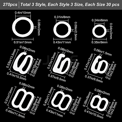 270Pcs 9 Style Plastic Underwear Strap Adjustment Buckles AJEW-GF0005-72-1