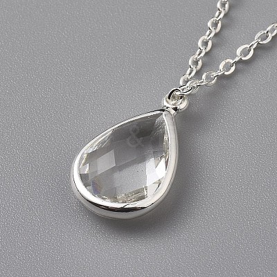 Clear Glass Pendant Necklaces NJEW-JN02611-01-1