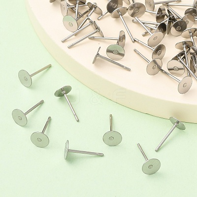 Tarnish Resistant 316 Surgical Stainless Steel Flat Round Blank Peg Stud Earring Settings X-STAS-R073-06-1