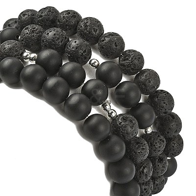 4Pcs 4 Style Natural Lava Rock & Black Agate & Hematite Beaded Stretch Bracelets Set BJEW-JB09508-1