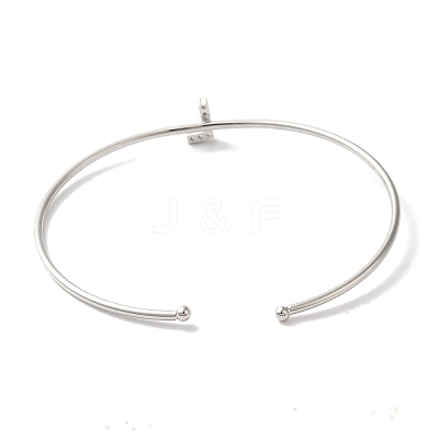 Rack Plating Brass Micro Pave Clear Cubic Zirconia Letter Open Cuff Bangles BJEW-A018-01P-L-1