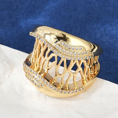 Brass Micro Pave Clear Cubic Zirconia Open Cuff Rings for Women RJEW-A059-05G-1