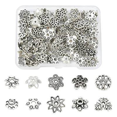 100Pcs 10 Styles Tibetan Style Alloy Bead Caps FIND-CJ0005-67-1