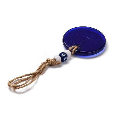 Flat Round with Evil Eye Lampwork Pendant Decoration HJEW-Z005-01G-1