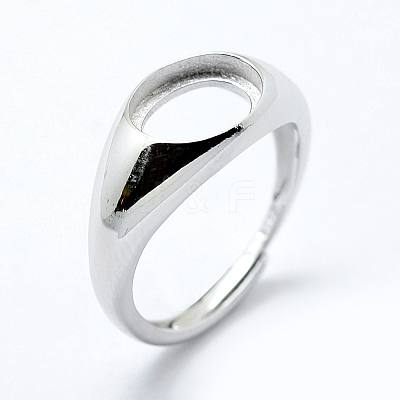 Anti-Tarnish Rhodium Plated 925 Sterling Silver Finger Ring Components STER-G027-02P-1