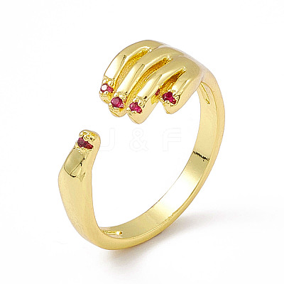 Cubic Zirconia Hand Plam Open Cuff Ring RJEW-P079-06G-04-1