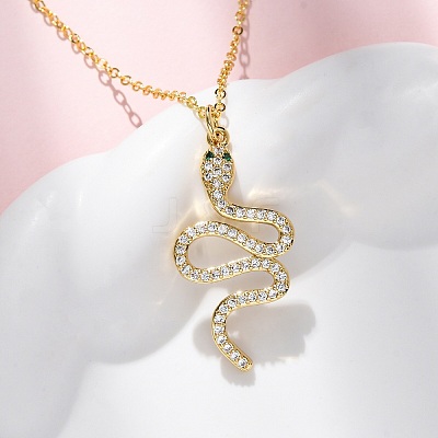Brass Micro Pave Clear Cubic Zirconia Snake Pendant Necklaces LS-NJEW-S438-02F-G-1