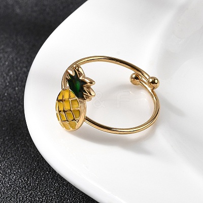 Adjustable 304 Stainless Steel Enamel Cuff Rings for Women RJEW-B152-01G-02-1