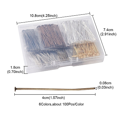 600Pcs 6 Colors Iron Flat Head Pins IFIN-YW0001-97-1
