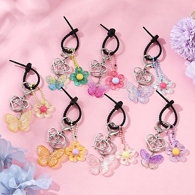 Acrylic Butterfly & Resin Flower Pendant Keychains KEYC-YW00179-01-1