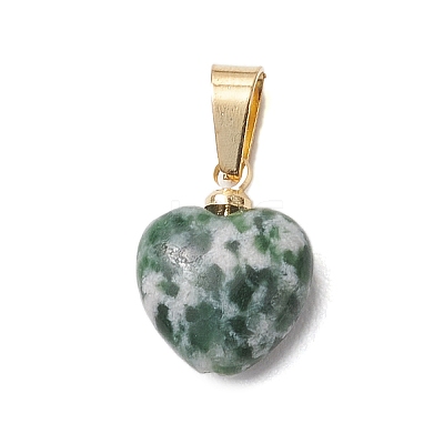 Natural Indian Agate & Tiger Eye & Green Spot Jasper & Crazy Agate Heart Charms PALLOY-JF05058-1