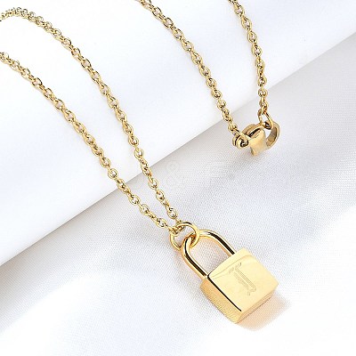 304 Stainless Steel Rolo Chain Pendant Necklaces NJEW-S444-01G-09-1