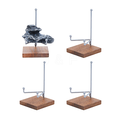 4Pcs Iron with Square Wood Base Crystal Ball Display Rack for Gemstone Agate Mineral Display ODIS-FH0001-20-1