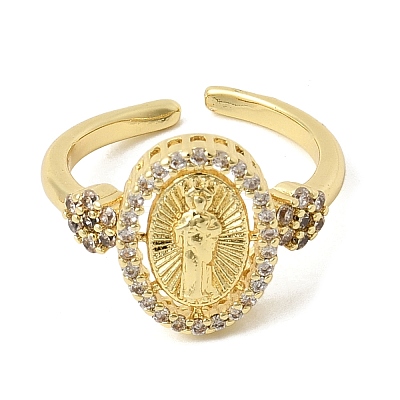 Brass Micro Pave Clear Cubic Zirconia Cuff Open Rings RJEW-Z136-02G-1