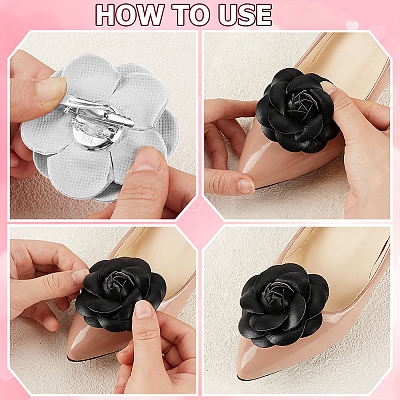 4Pcs 2 Colors Imitation Leather Shoe Buckle Clips with Iron Clip FIND-CL0001-94-1