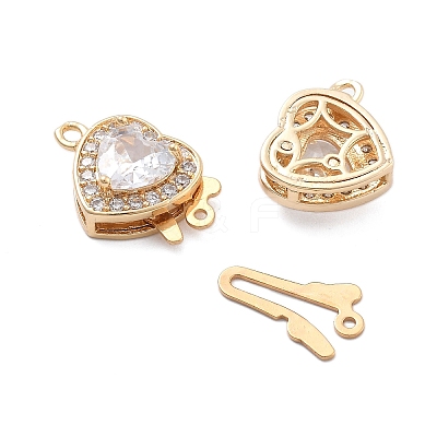Heart Brass Micro Pave Cubic Zirconia Box Clasps KK-B125-15A-01G-1