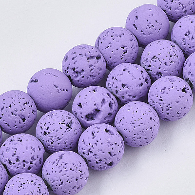 Spray Painted Natural Lava Rock Beads Strands X-G-N0324-C-06-1