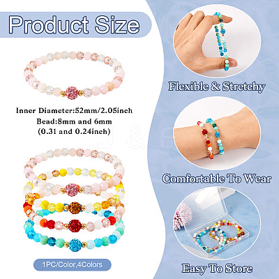 4Pcs 4 Style Glass Faceted Round Beaded Stretch Bracelets Set BJEW-TA0001-16-1