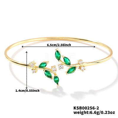 Elegant Brass Cubic Zirconia Leaf Cuff Bangles for Women VL7639-2-1
