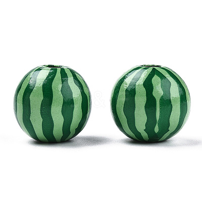 Printed Natural Wooden Fruit Beads WOOD-T021-104-1