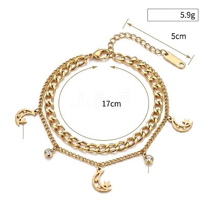304 Stainless Steel Crystal Rhinestone 2-Strand Bracelets WGCD4B2-06-1