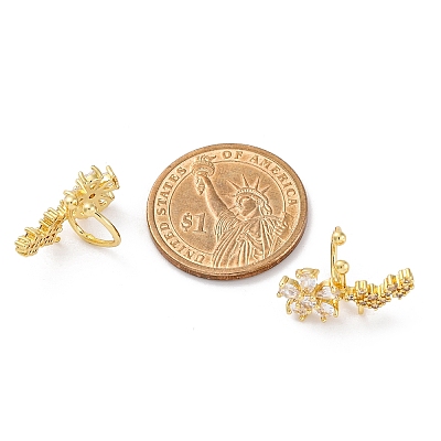 Rack Plating Flower Brass Micro Pave Clear Cubic Zirconia Cuff Earrings EJEW-H147-15G-1