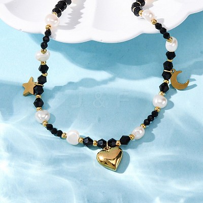 304 Stainless Steel Heart Pendant Necklaces NJEW-U026-17G-1