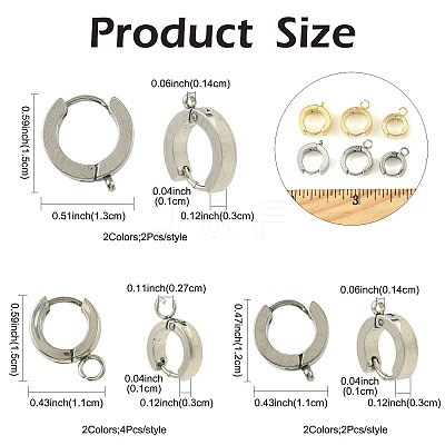 16Pcs 201 Stainless Steel Huggie Hoop Earrings Findings STAS-FS0002-26B-1
