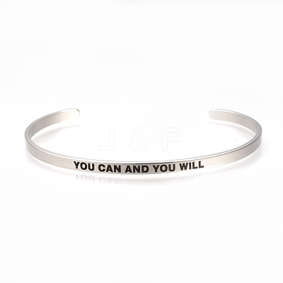 Tarnish Resistant 201 Stainless Steel Cuff Bangles BJEW-Q685-08-1