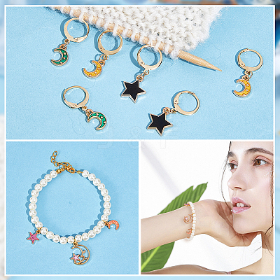 Alloy Enamel Star & Moon Pendant Locking Stitch Markers HJEW-AB00041-1